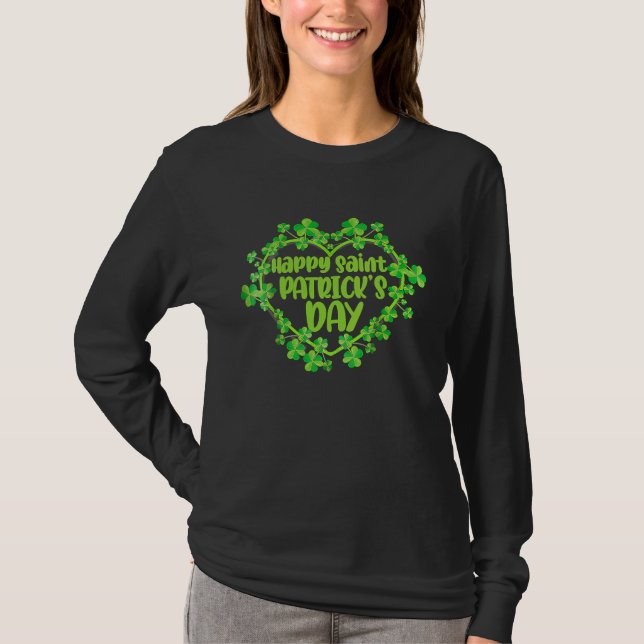 Cute Lucky Heart Shamrock Happy St Patricks Day Fa T-Shirt (Vorderseite)