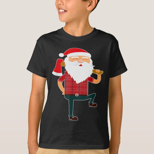 Cute Lumberjack Santa Funny Ugly Christmas Axe Hat T-Shirt (Vorderseite)