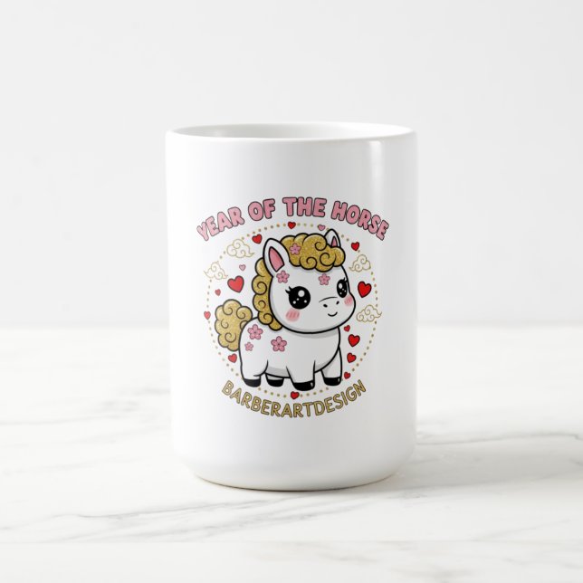 Cute Lunar Year of the Horse 2026 Floral Heart Cof Kaffeetasse (Mittel)