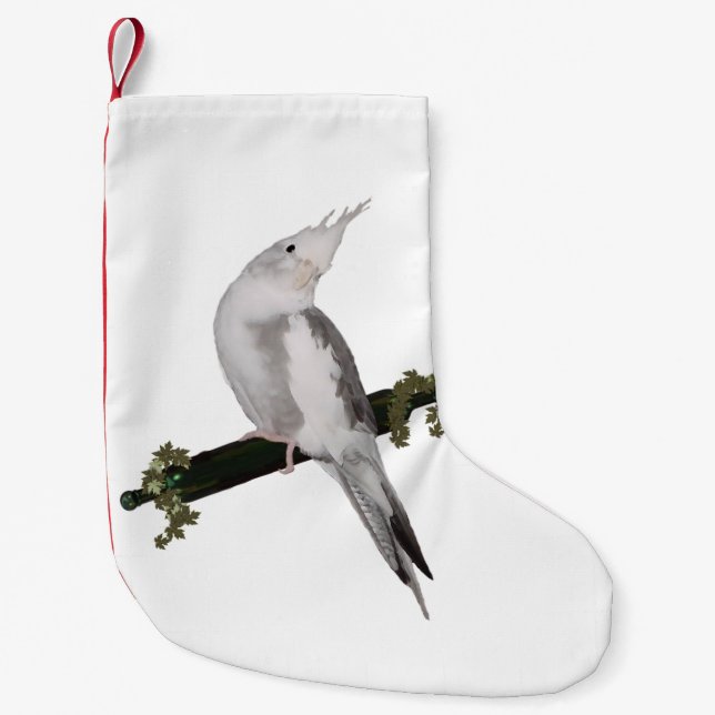 Cute Lutino Cockatiel Bird Ivy Perch Animal Kleiner Weihnachtsstrumpf (Vorderseite)