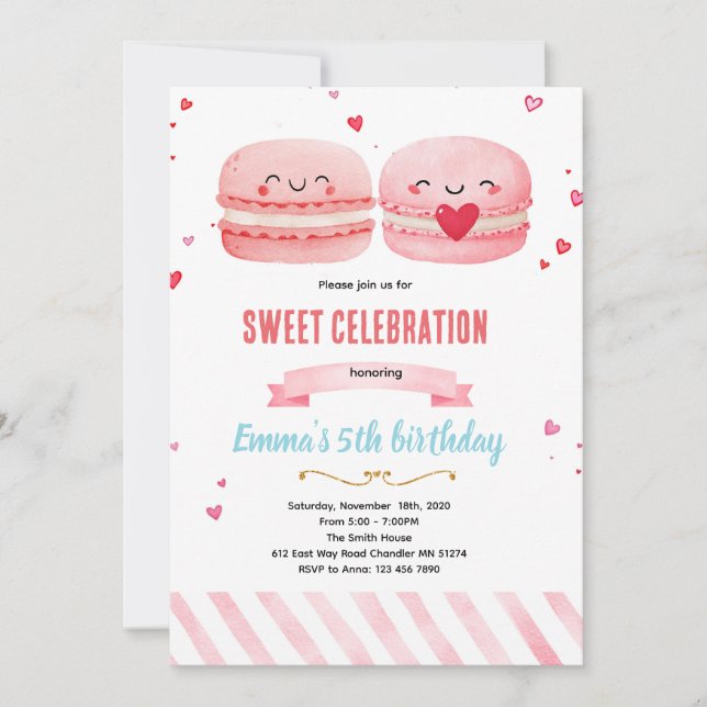Cute macaroon theme party invitation einladung (Vorderseite)