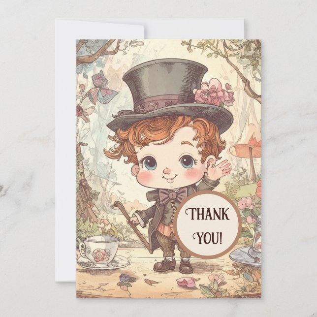 Cute Mad Hatter Whimsical Wonderland Woodland Art Dankeskarte (Vorderseite)