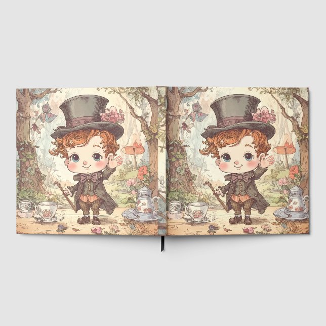 Cute Mad Hatter Whimsical Wonderland Woodland Art Gästebuch (Voll)