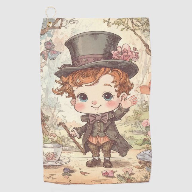 Cute Mad Hatter Whimsical Wonderland Woodland Art Golfhandtuch (Vorderseite)