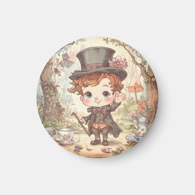 Cute Mad Hatter Whimsical Wonderland Woodland Art Magnet (Vorne)