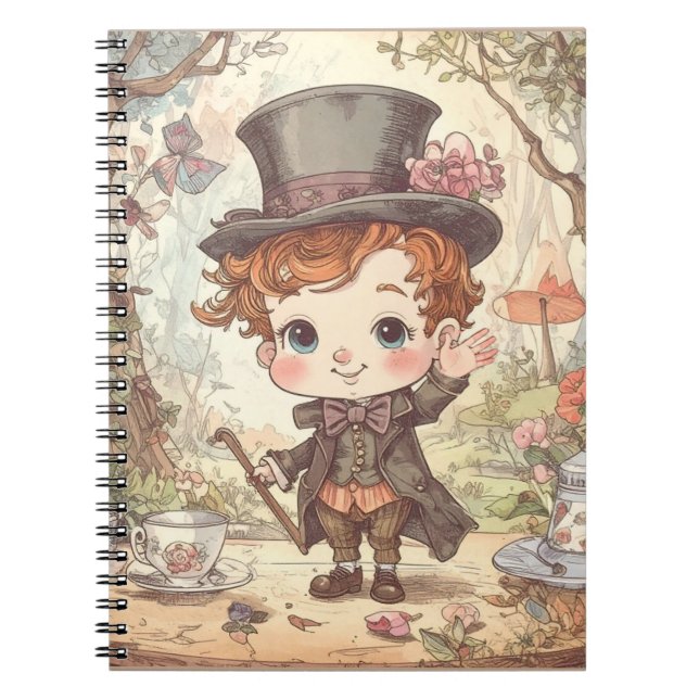 Cute Mad Hatter Whimsical Wonderland Woodland Art Notizblock (Vorderseite)