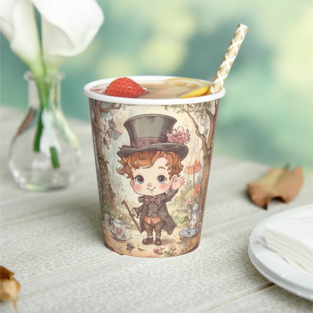 Cute Mad Hatter Whimsical Wonderland Woodland Art Pappbecher (In Situ)