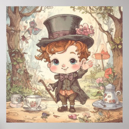 Cute Mad Hatter Whimsical Wonderland Woodland Art Poster