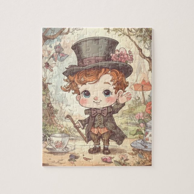 Cute Mad Hatter Whimsical Wonderland Woodland Art Puzzle (Vertikal)