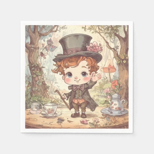 Cute Mad Hatter Whimsical Wonderland Woodland Art Serviette (Vorderseite)