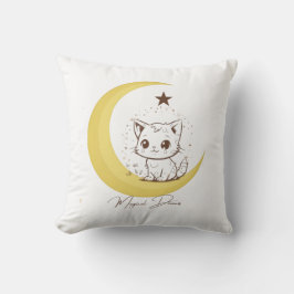 Cute Magical Cat on Moon Starry Dreams - Round Cla Kissen