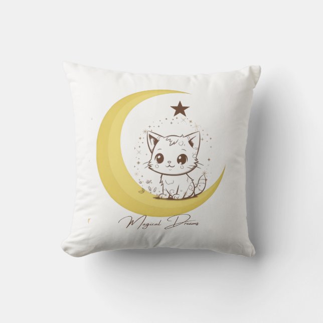 Cute Magical Cat on Moon Starry Dreams - Round Cla Kissen (Vorderseite)