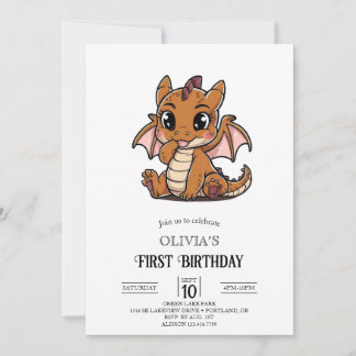 Cute Magical Digital Dragon 1. Geburtstag Einladung
