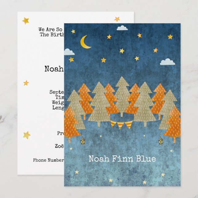 Cute Magical Forest Trees And Stars Card Einladung (Vorne/Hinten)