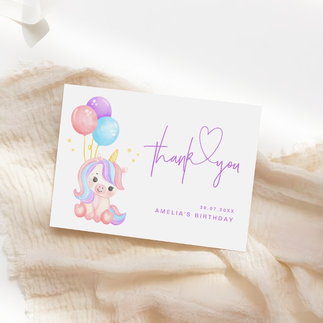 Cute Magical Unicorn Purple Girls Birthday Dankeskarte (Von Creator hochgeladen)