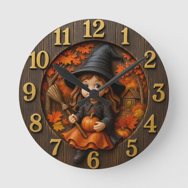 Cute Magician Lantern Magic in Autumn Runde Wanduhr (Vorderseite)