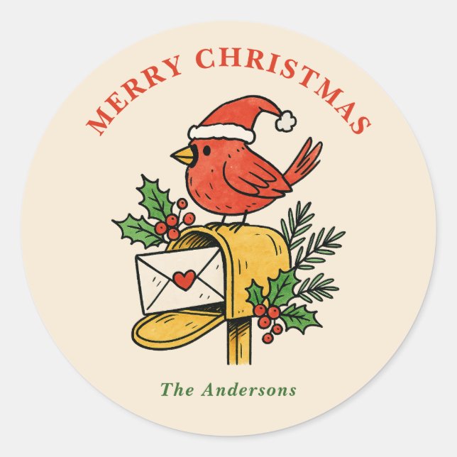 Cute Mailbox Cardinal Christmas Holiday Sticker (Vorderseite)