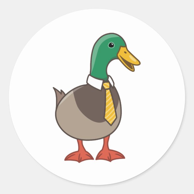 Cute Mallard Duck White Collar Necktie Runder Aufkleber (Vorderseite)