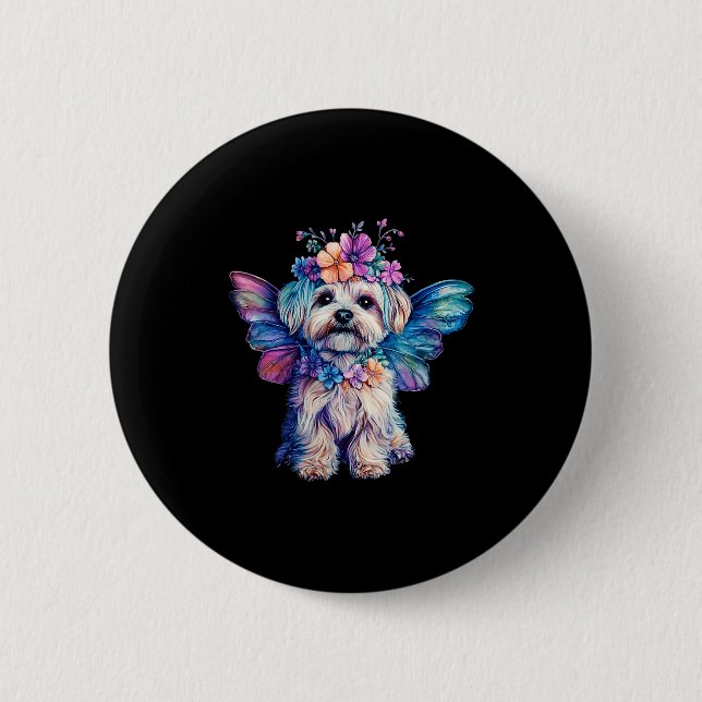 Cute Maltese Dog Angel With Wings  Button (Vorderseite)