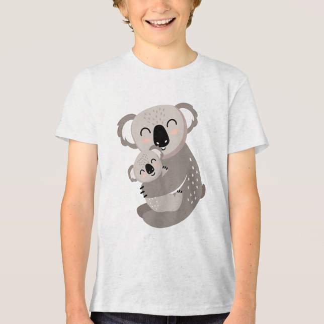 Cute Mama Koala Hugging Baby Joey Illustration Tri-Blend Shirt (Vorderseite)