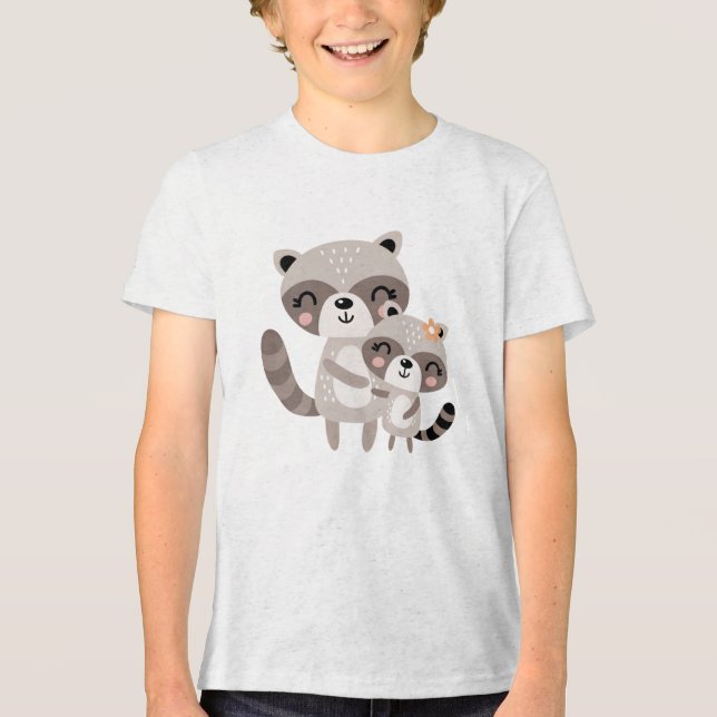 Cute Mama Raccoon Hugging Baby Raccoon Tri-Blend Shirt (Vorderseite)