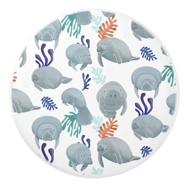 Cute Manatees With Bubbles Pattern  Keramikknauf (Vorderseite)