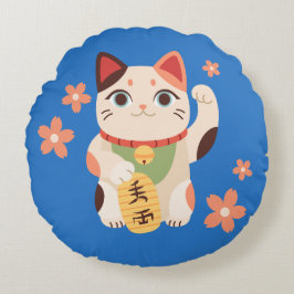 Cute Maneki Neko Lucky Cat Rundes Kissen