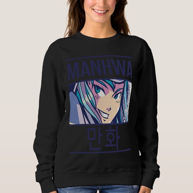 Cute Manhwa Girl with Manhwa in Hangul Sweatshirt (Vorderseite)