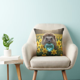 Cute March Hedgehog with Aquamarine Heart Kissen