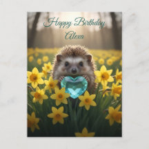Cute March Hedgehog with Aquamarine Heart