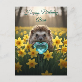Cute March Hedgehog with Aquamarine Heart Postkarte