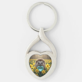 Cute March Hedgehog with Aquamarine Heart Schlüsselanhänger
