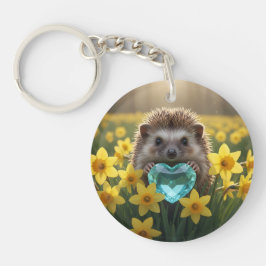 Cute March Hedgehog with Aquamarine Heart Schlüsselanhänger
