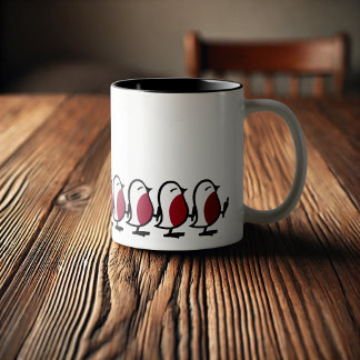 Cute Marching Robins Simple Bird Line Drawing Zweifarbige Tasse