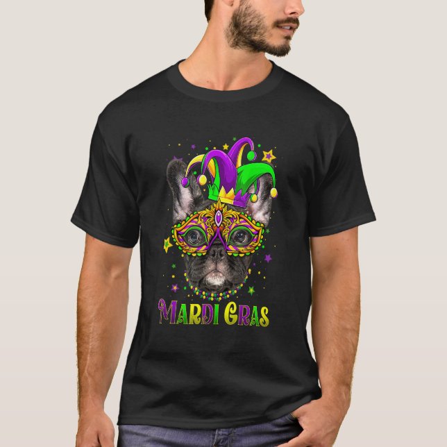 Cute Mardi Gras Carnival French Bulldog Dog Mardi  T-Shirt (Vorderseite)