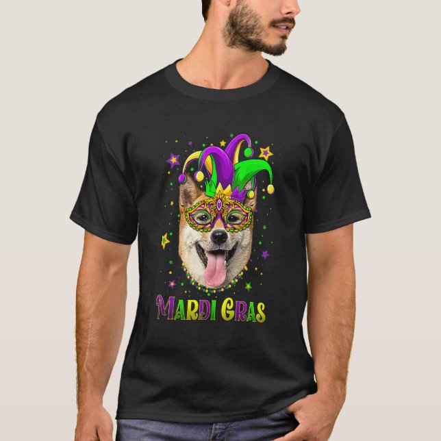 Cute Mardi Gras Carnival Shiba Inu Dog Mardi Gras T-Shirt (Vorderseite)