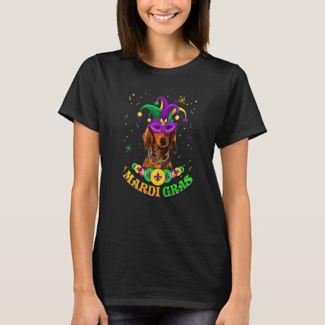 Cute Mardi Gras Dachshund Dog Dad Dog Mom Mask Bea T-Shirt (Vorderseite)