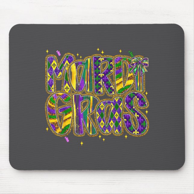 Cute Mardi Gras Fat Coquette Bow Tuesday Kids Girl Mousepad (Vorne)