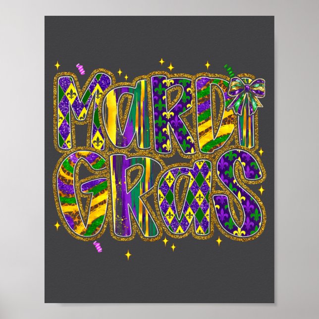 Cute Mardi Gras Fat Coquette Bow Tuesday Kids Girl Poster (Vorne)