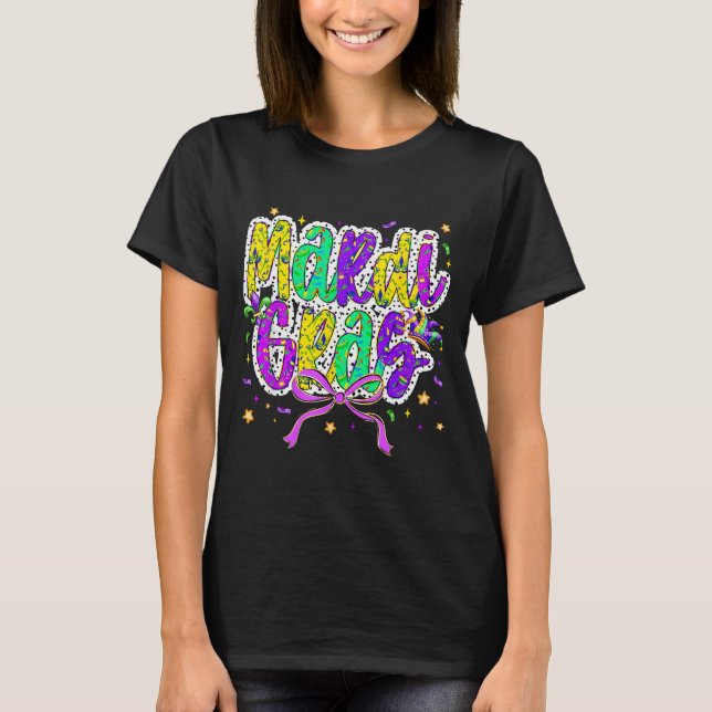 Cute Mardi Gras Fat Tuesday Coquette Bow Kids Girl T-Shirt (Vorderseite)
