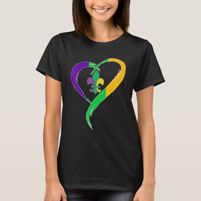 Cute Mardi Gras Heart Funny Fleur-De-Lis Mardi Gra T-Shirt (Vorderseite)