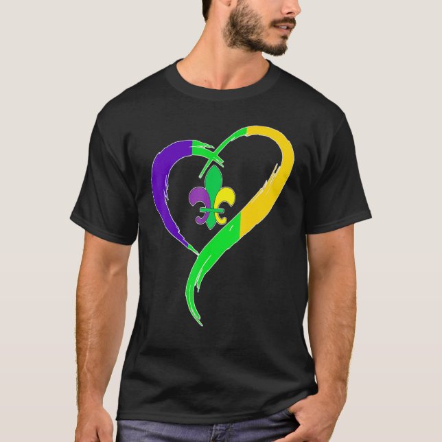 Cute Mardi Gras Heart Funny Fleur-De-Lis Mardi Gra T-Shirt (Vorderseite)