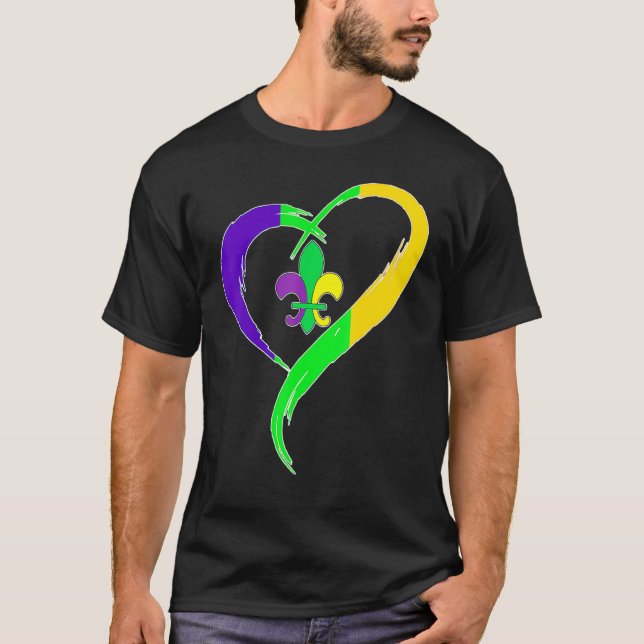 Cute Mardi Gras Heart Funny Fleur-De-Lis Mardi Gra T-Shirt (Vorderseite)