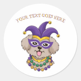 Cute Mardi Gras Puppy Dog Custom Text Runder Aufkleber