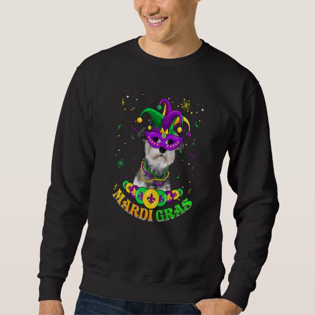 Cute Mardi Gras Schnauzer Dog Dad Dog Mom Mask Bea Sweatshirt (Vorderseite)