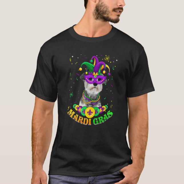 Cute Mardi Gras Schnauzer Dog Dad Dog Mom Mask Bea T-Shirt (Vorderseite)