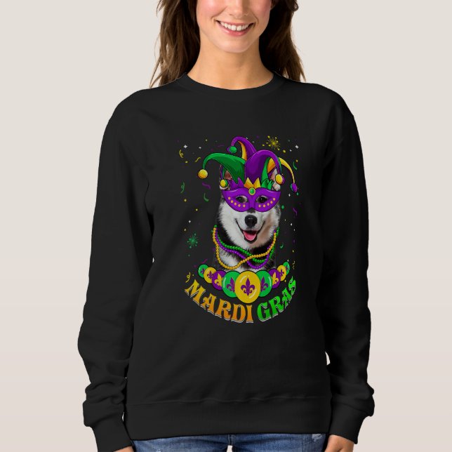 Cute Mardi Gras Siberian Husky Dog Dad Dog Mom Mas Sweatshirt (Vorderseite)