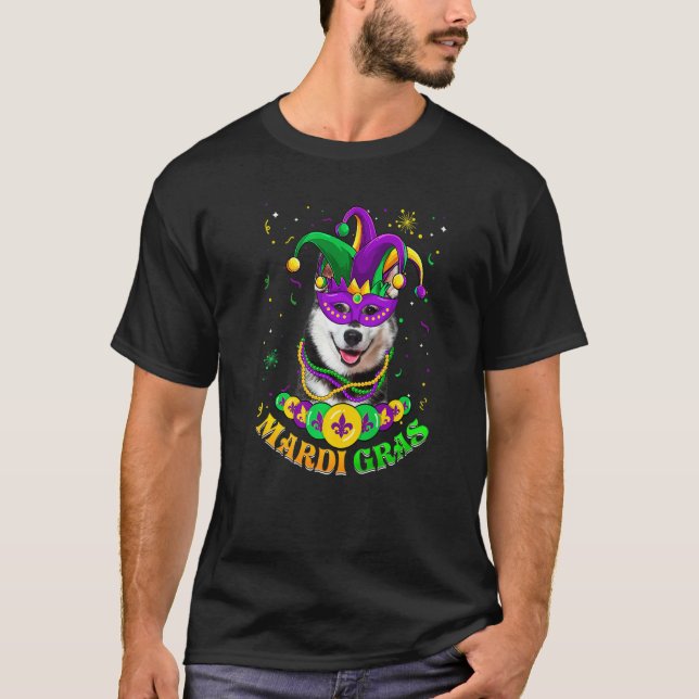 Cute Mardi Gras Siberian Husky Dog Dad Dog Mom Mas T-Shirt (Vorderseite)