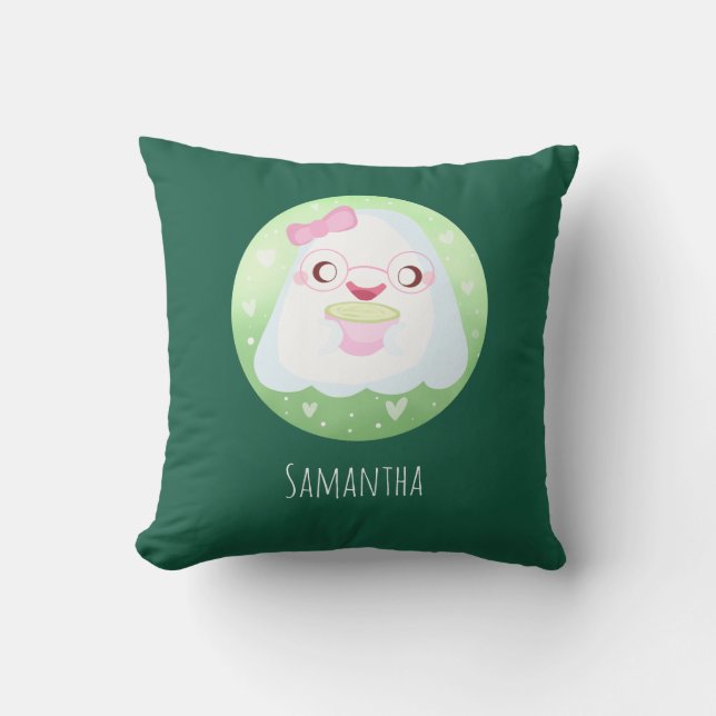 Cute Matcha Latte Ghost Kissen (Vorderseite)