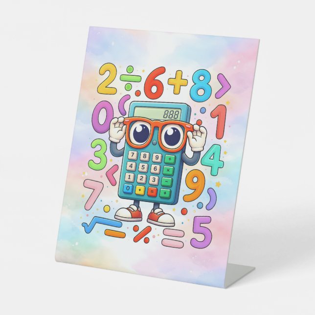 Cute Maths Calculator Desk Art for Kids Sockelschild (Vorderseite)